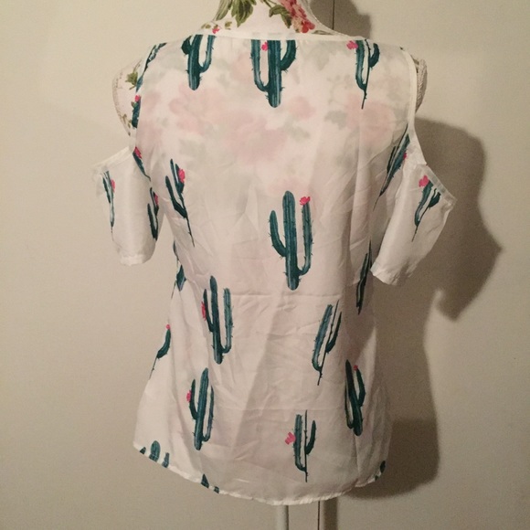 Cold Shoulder Cutout Cactus Strappy Shirt Top Tee - Picture 8 of 8